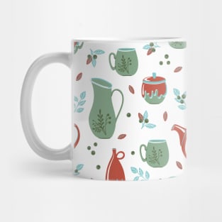 Pattern with ceramic kitchenware and plants Mug